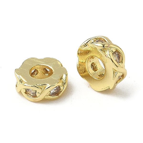 Perles rondes plates en laiton micro pavées de zircones cubiques transparentes