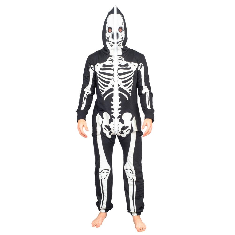 Adult Halloween Skeleton Costume Jumpsuit with Hood - Glow in the Dark Option - Glow in the Dark - XS