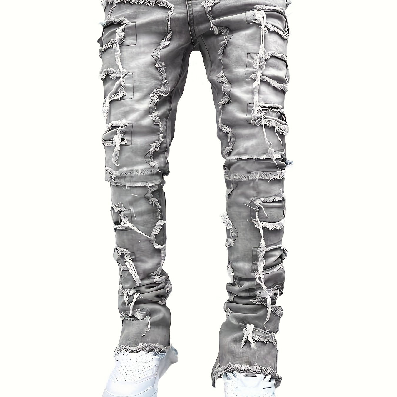 TEMU Men's Creative Tassel Decorated Straight Jeans, Men's Casual Stretch Street Style Hip-hop Skateboard Rap Jeans For All , Skateboarding Apparel,