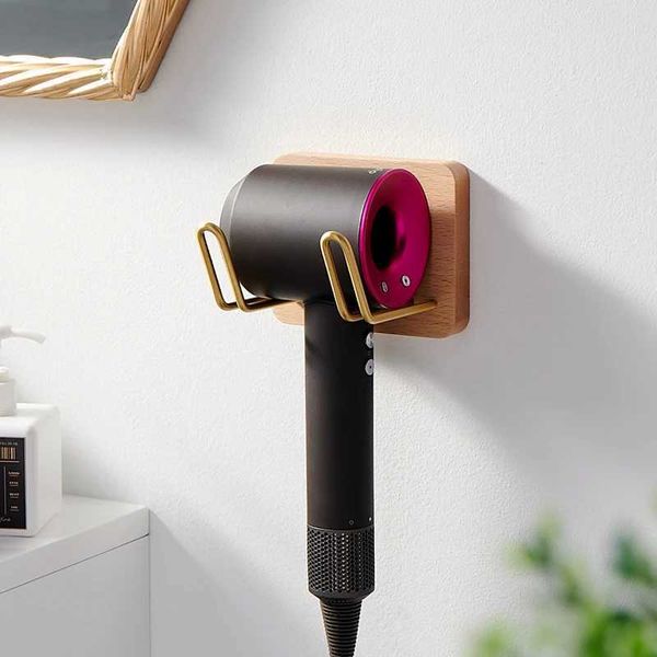 Amgoth walnut dry hair rack organized hanger wall mounted straightener bracket bathroom accessory set household use W250110