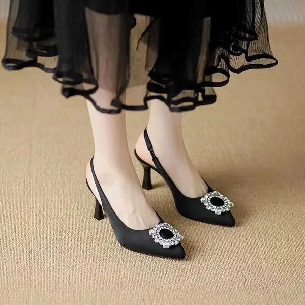 Summer Womens Pointed Toe Heeled Shoes New Plus Size Back Thin Heel Womens Slingbacks Shoes Dress Party Ladies Pumps High HeelC241012