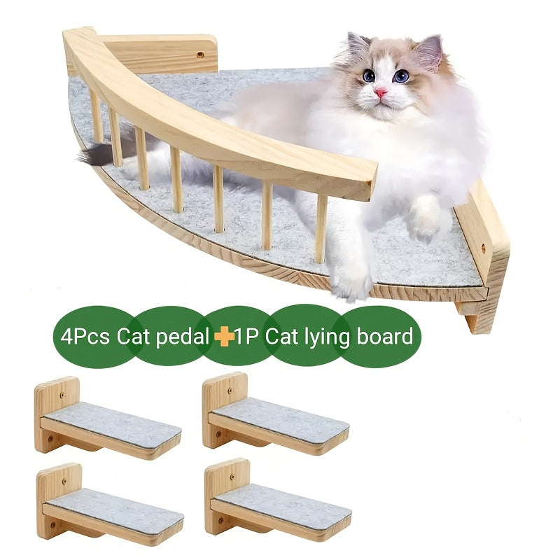 TEMU Wall-mounted Cat Tree With 4-step Ladder & Felt-padded Platforms - Heavy-duty 20 Lbs Capacity Cat Bed & Climbing Rack, Space-saving 13x13 Inch