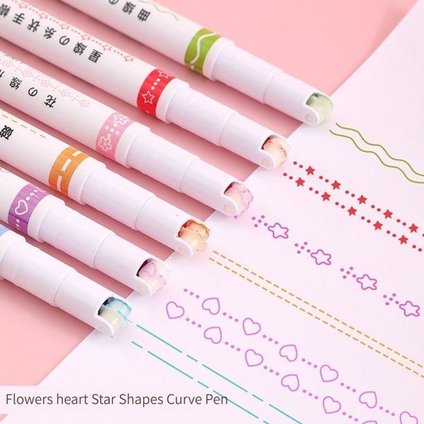 Highlighters 16Pcsset Kawaii Flowers Line Shaped Highlighter Pens Roller Tip Curve Liner Marker for Writing Journaling Drawing Stationery 23