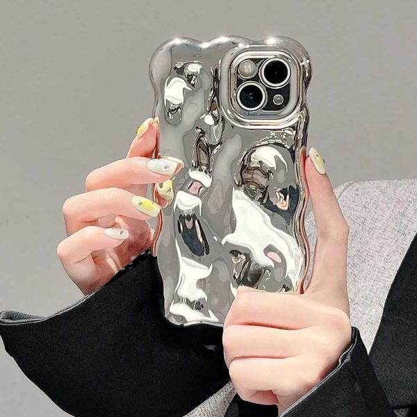 Wavy 3D Meteor Texture Silver Plated Phone Case Suitable for iPhone 11 12 13 14 15 16 Pro Max Cover Camera Lens Protective Case W241012
