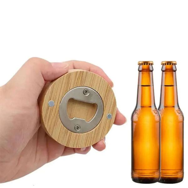 Wooden Shape DIY Round Blank Bamboo Coaster Fridge Magnet Decoration Beer Bottle Opener
