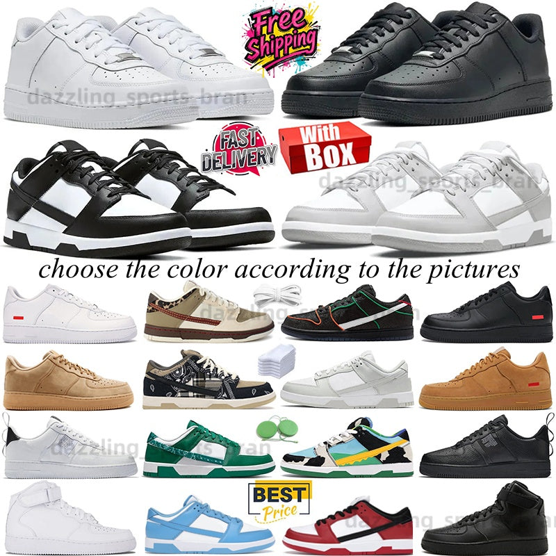 One 1 Free Shipping With Box Designer Causal Shoes Running Shoes Triple White Supreme Black Wheat Pandasneaker Mens Womens Outdoor Walking Sports Pl