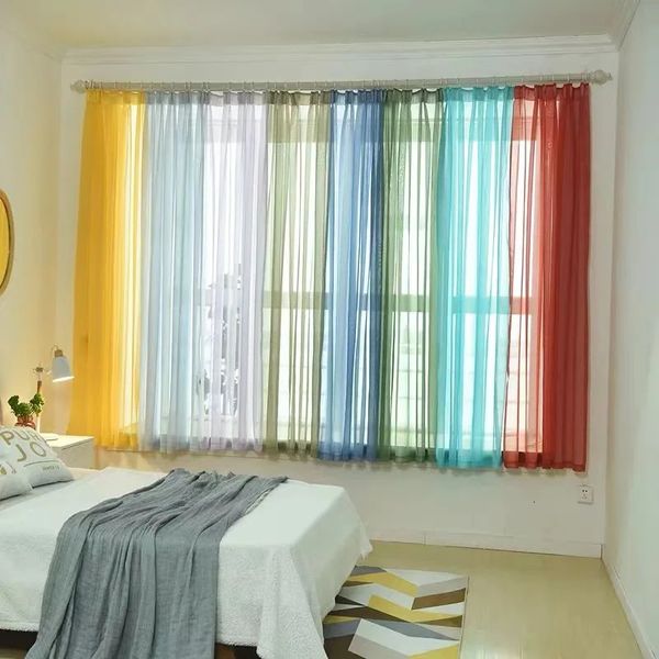Free Customization Sheer Tulle Curtains Shading Heat Insulation Pure Color Rod Pocket for Bedroom Living Room Voile Window Curtain 241015