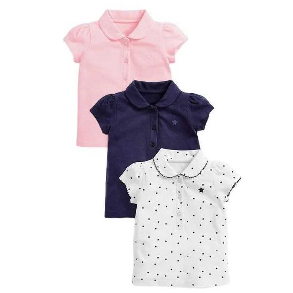 Girls summer T-shirt childrens polo shirt short sleeved cotton top baby boy and girl polka dot collar T-shirt W240806