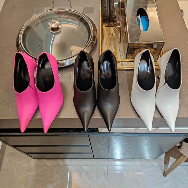 Designer Shoes Paris spike Nude shoes Women fashion Arcuate Hourglass high heels Boots luxury calfskin black white pink Wedge sandal Size 35