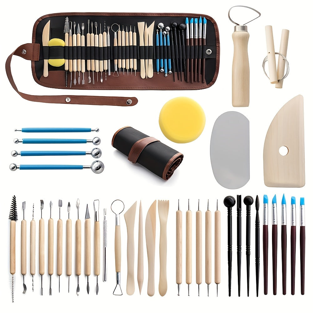 TEMU 40pcs Ceramic Tool Kit - Wood Material Making And Carving Kit With Accessories - Hand Tools For Clay And Pottery Art