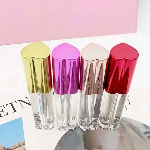 10Pcs Empty Portable 4Ml Gloss Tube DIY Plastic Heart Caps Clear Lip Glaze Tubes,Rose Gold Cosmetic Packing Container