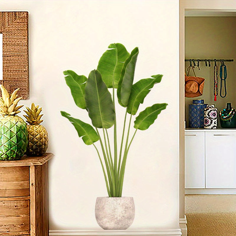 TEMU 1pc Green Plant Pvc Wall Sticker - Self-adhesive Potted Plant Leaves Decal For Home, Bedroom And Living Room Decoration - Self-adhesive Backing
