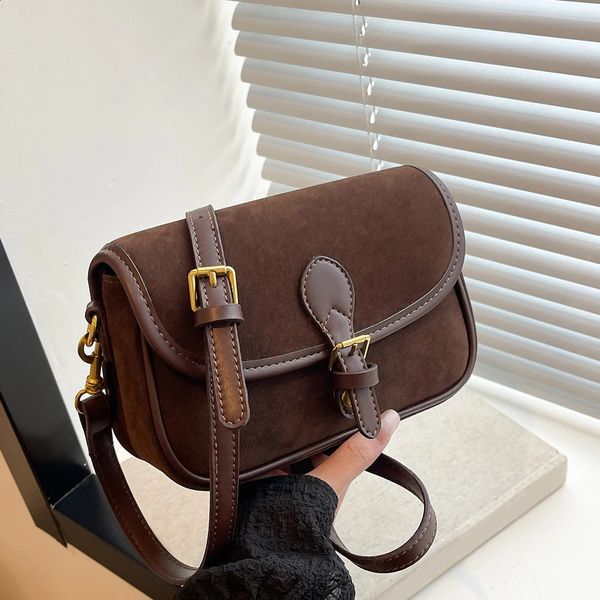 Womens suede shoulder bag retro crescent lingerie bag womens work travel cross body bag retro artificial suede messenger bag 241223