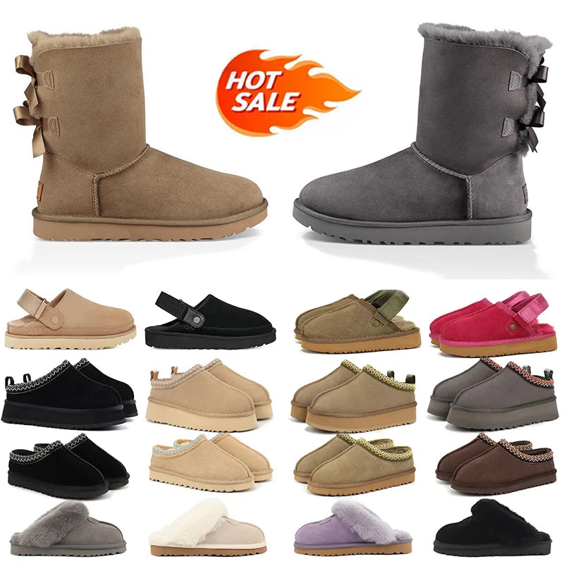 Designer slippers women shoes fur slides sandals luxury womens platform boots ultra mini ankle knee short winter snow booties outdoor warm shoes