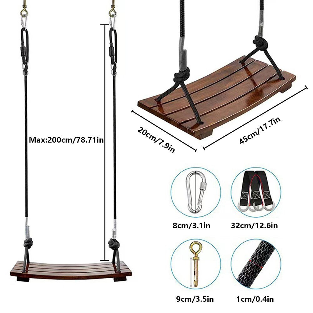 TEMU Carbonized Wood Gray Swing 43*20*4cm Solid Wood Anti-rotting Outdoor Indoor Garden Swing With 2 Straps,