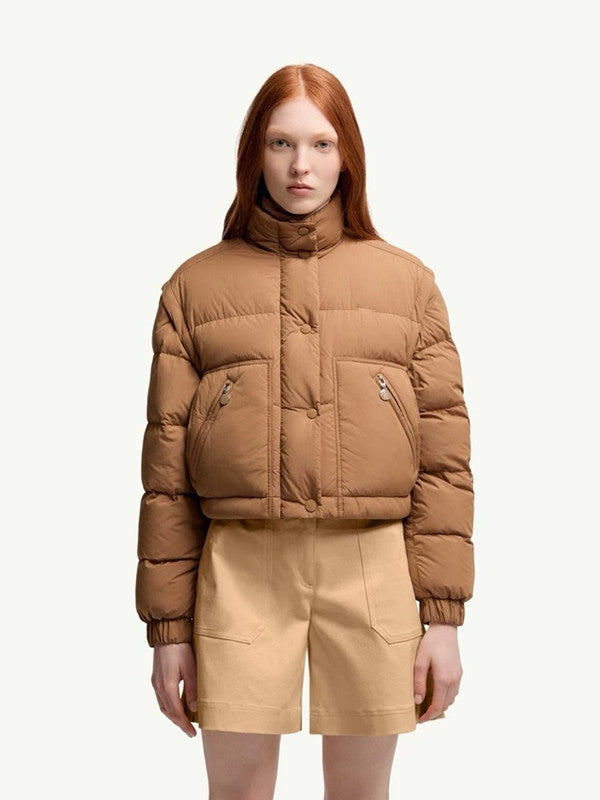 2025 Autumn Winter Down Women&#039;s Jackets Stand Collar Striped Print Zipper Pockets Woman&#039;s Coats Short Outerwear MZMKWD25004