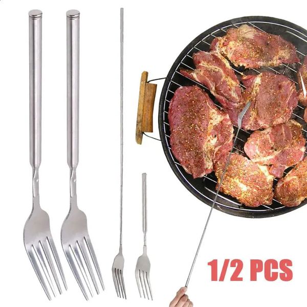 Telescopic Extendable Fork Stainless Steel Western Style BBQ Dinner Fruit Dessert Long Cutlery Forks Kitchen Tool Tools 250108