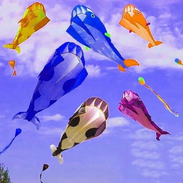 Free Delivery of Large Soft Dolphin Nylon Kit e Animation Kites Childrens Iatable Outdoor Game Windsock 240428