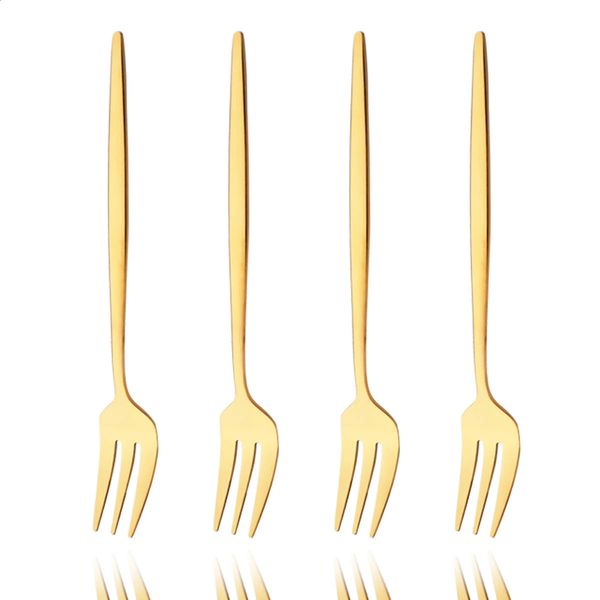 4piece golden fruit cake cutlery set mirror stainless steel tea fork snack dessert mini salad kitchen utensils 240827