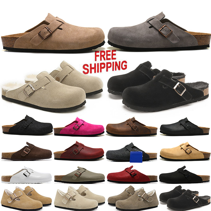 free shipping designer sandals slippers men women for flat clogs slides fur Footbed Suede Leather black yellow Buckle Strap Shearling Woody slides m