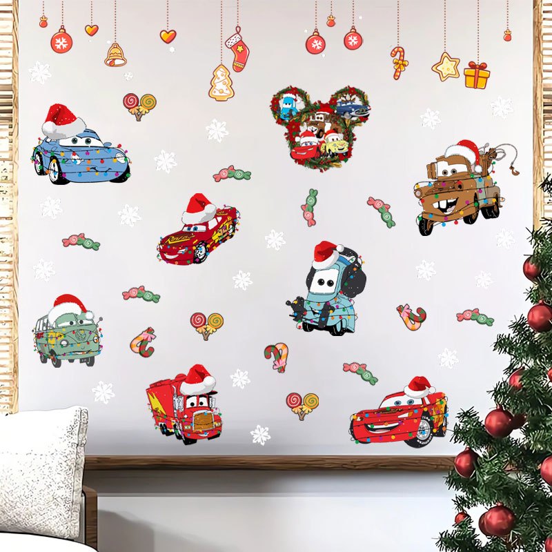 TEMU 1pc Cars Lightning Christmas Window Sticker, Holiday Decals For Home Decor - Perfect Gift For Windows, Porch, Mirrors, And Walls, Ideal For
