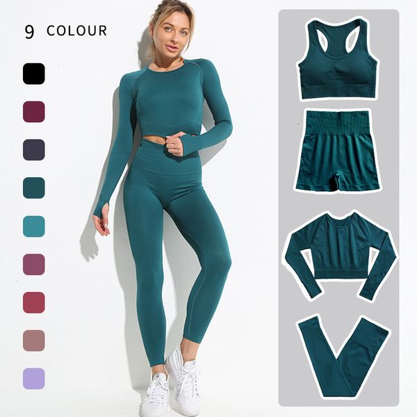 Energy Seamless Yoga Set Sport Outfit For Woman Gym Clothing Fitness Long Sleeve Crop Top High Waist Leggings Running Sportswear CX220421