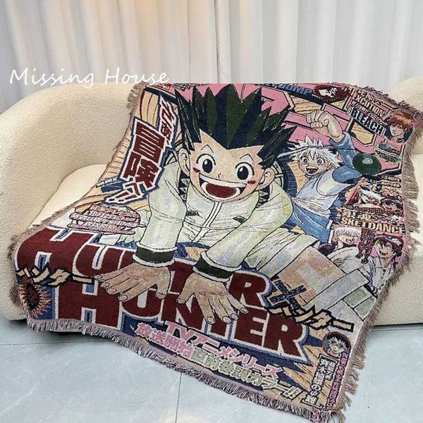 Anime Hunt Throw Woven Blanket Tapestry Bedspread Outdoor Camp Beach Towels Sofa Chair Cover Mat Rug Tassel Y240730