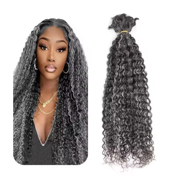 Pepper And Salt gray color Human Hair Extensions grey Kinky Curly Water Wave Hair Bulk For Braiding No Weft 100g-pack