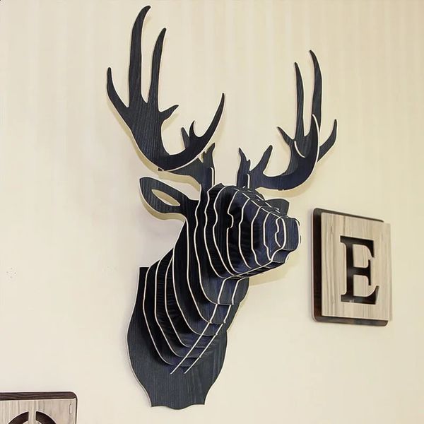 3D Wooden Animal Deer Head Art Model Home Office Wall Hanging Decoration Storage Holders Racks Gift Craft Decor 241230
