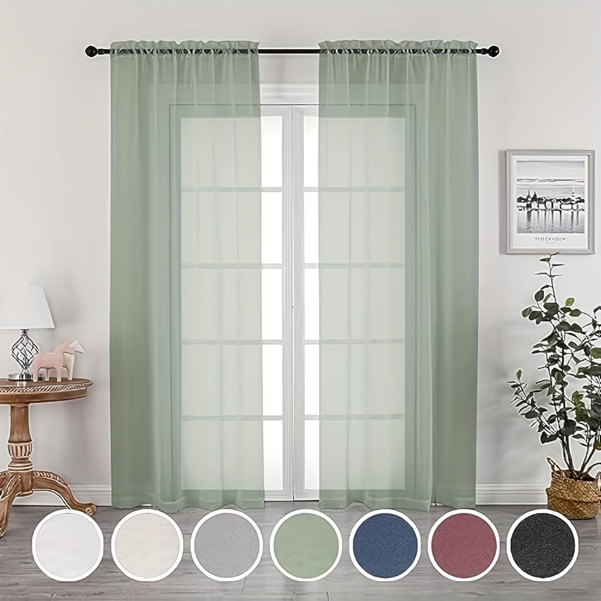 TEMU 2 Panels Sheer Curtain Solid Light Filtering Ventilation Window Treatment Curtains Living Room Bedroom Sheer Curtains Home Decor, 55*84 In