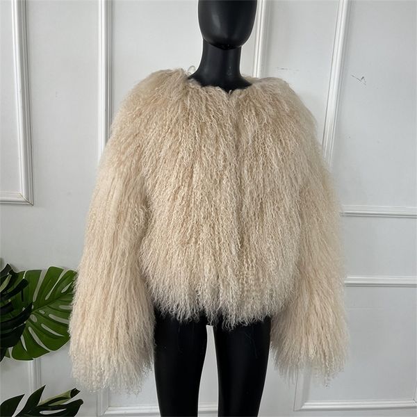 sheepskin coat womens Mongolian big collar short genuine winter 240829