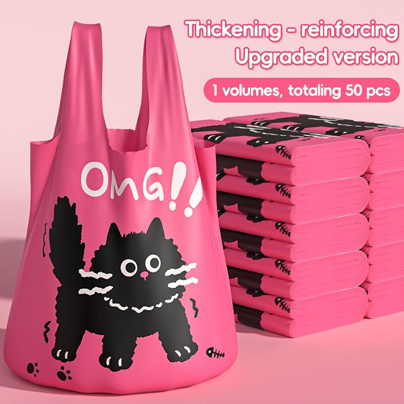 TEMU 50pcs Thickened Extra Thick Garbage Bags With Wormwood Scent Vest Portable Household Garbage Bags, Cute Red Kitten Garbage Bags, Large Kitchen