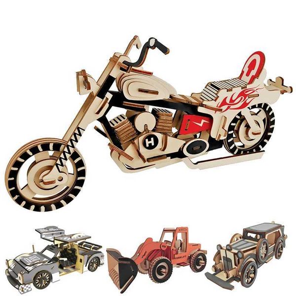 DIY Wooden Car Motorcycle 3D Assembly Model Board Toys Wooden Puzzle Board Car Model Educational Toys Craft Kits Desk DecorationM240731