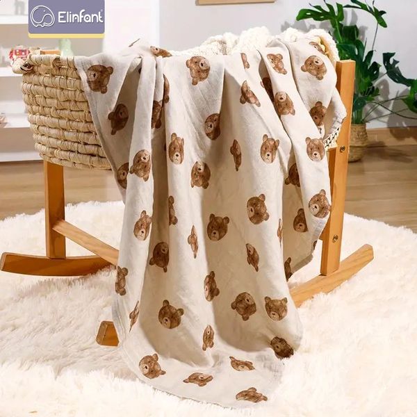 Elinfant 1PC Digital Print Bamboo Cotton Muslin Swaddle Blankets High Quality 120110cm 2 Layers born Baby Bath Towel 241119