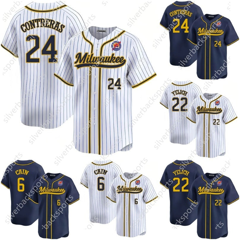 11 Jackson Chourio 2024 Baseball Jerseys William Contreras Brice Turang Christian Yelich Sal Frelick Rhys Hoskins Willy Adames Men-Women-Youth