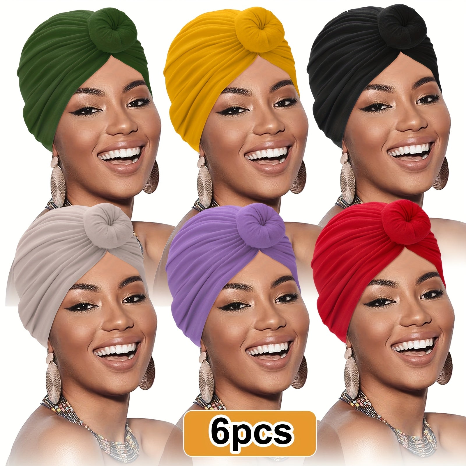 TEMU 6pcs Eeekit Women's Turban Head Wraps - Soft Pre-tied , Vibrant Colors, Lightweight & Breathable Polyester For Head Scarf, Fashion Accessory,