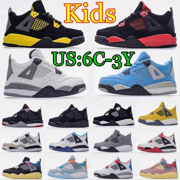 Jumpman 4s 4 Toddler Kids Shoes Sneakers Boys Girls youth Basketball shoe Black cat TD red thunder military cool grey bred University Blue s