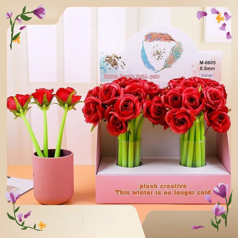 24 Pieces Rose peony Artificial flower ornament gel Pens Christmas Mothers Day Teacher Student Gift Multi Color Signature Pen 240822