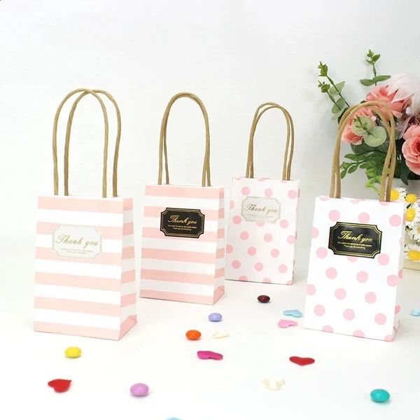 50pc Stripes-Points Wedding Favors and Gifts for Guests Baby Shower Birthday Party Decorations Kids Paper Gift Bags with Handles 250120