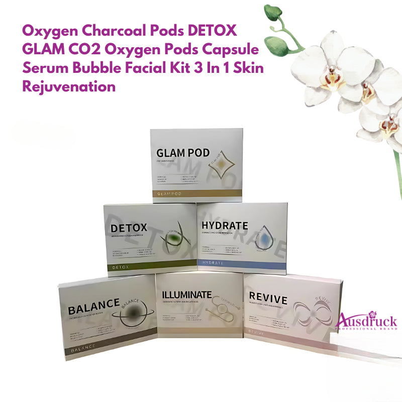 Oxygen Charcoal Pods DETOX GLAM CO2 Bubble Facial Capsule Serum Deep Cleansing Hydration Brightening Anti Aging Skin Care for Spa and Home Use