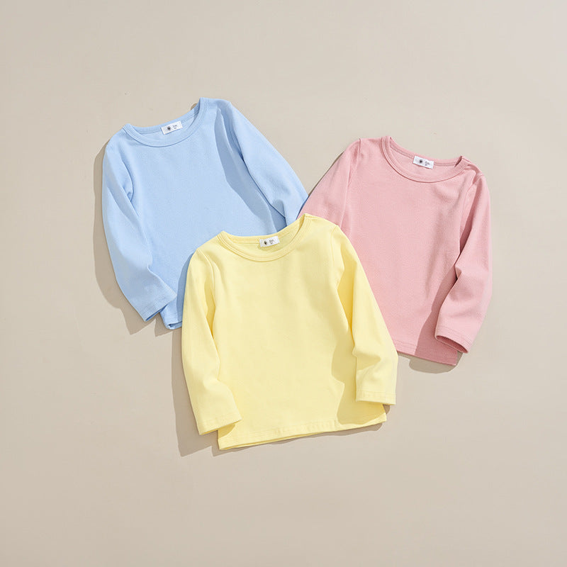 XW50 Kidswear Essentials: Durable Solid Color Baby T-Shirts with Round Collar and Long Sleeves for Spring and Fall