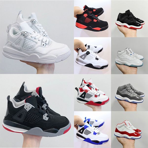 Designer Big Kids Shoes Sneakers 4 Black Cat Fire Red White Thunder Boys Girls Sports UNC Racer Blue Cement Low children basketball shoes Ki