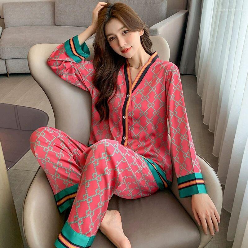 Women&#039;s Sleepwear Pamas Set For Women urious Sweet Satin Pyjamas Woman Elegant Long Sleeve Pant Home Wear Ladies Sets