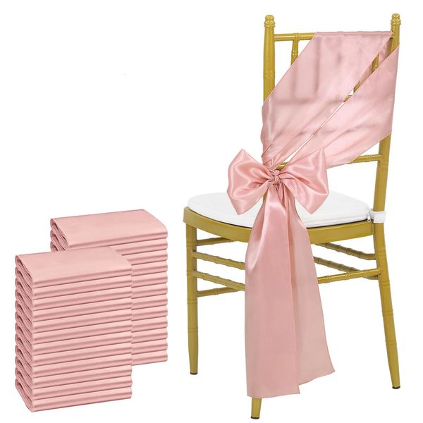 Rose pink satin chair belt bow chair cover wedding banquet party baby shower event decoration ribbon 16x275cm 24 pieces 241210