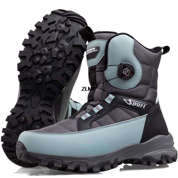 Warm Men&#039;s Snow Boots Waterproof Outdoor Snowboots Rotated Button Men High Top Plush Cotton Man Winter Hiking Shoes