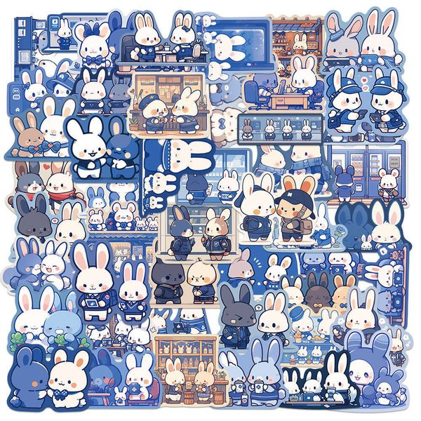 50 cute blue bunny stickers cartoon Bunny graffiti notebook mobile phone water cup hand account stickers