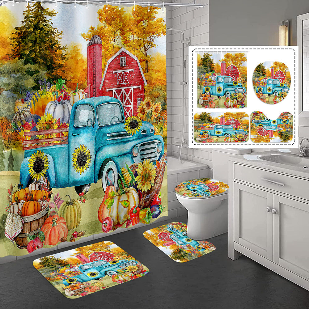 YL-37428 Hot selling shower curtain manufacturer Bomi digital printed polyester shower curtain non-slip mat set