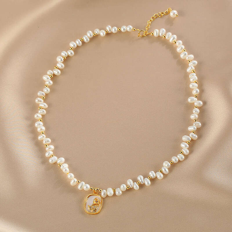 Natural necklace women&#039;s rose mirror geometric pendant starry sky natural pearl necklace light collarbone chain