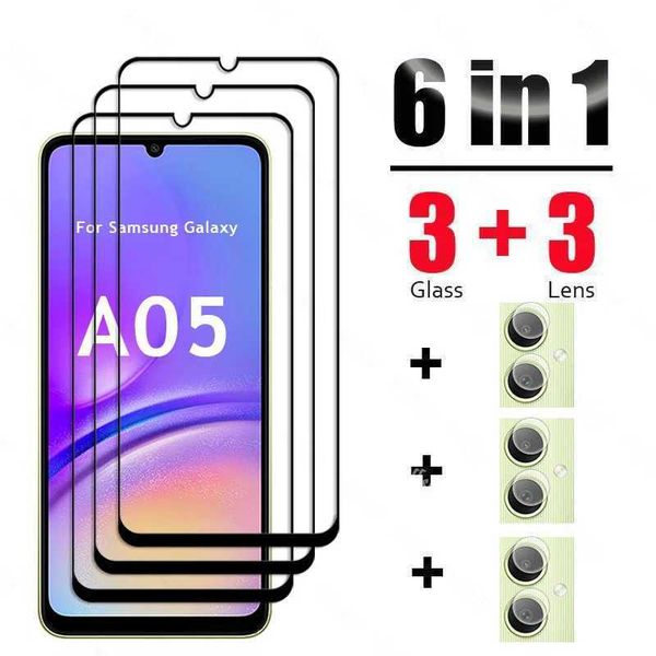 Cell Phone Screen Protectors 6 In 1 For Samsung Galaxy A05 Glass Tempered Glass Samsung A05 Glass Full Cover Screen Protector Camera Film Ga