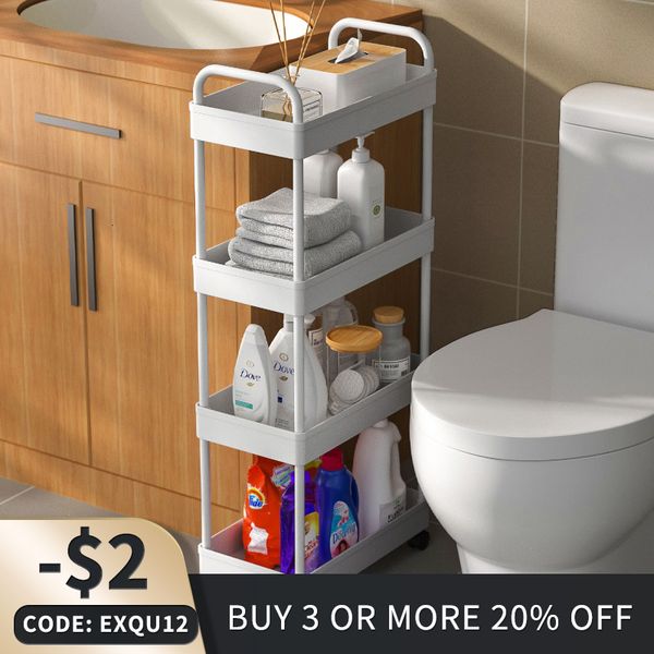 Storage Holders Racks 2 3 4 Layer Floor Cart Shelves Kitchen Shelf Organizer Bathroom Rack Slim Slide Mobile Shelving Accessories 230327